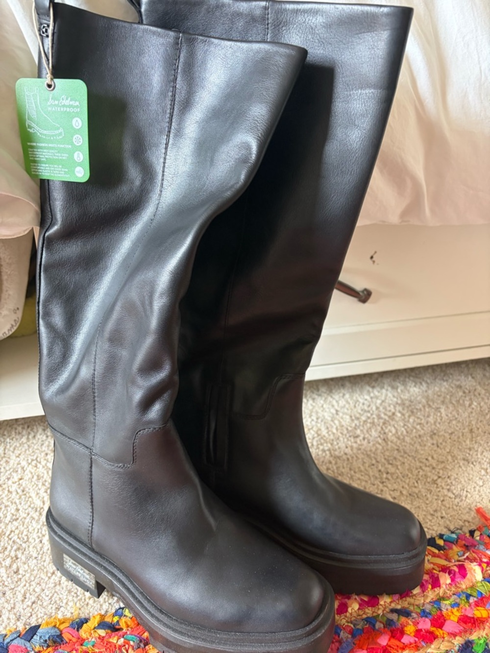 Sam Edelman Black Leather Waterproof Boots NWT